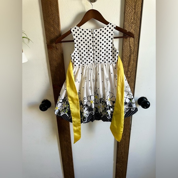 Y2K Bonnie Jean 4T Toddler Girl Cotton Polka Dot Floral Dress Black White Yellow - Picture 15 of 16